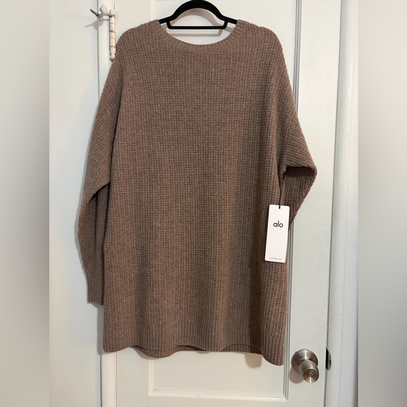 NWT ALO Yoga Cashmere Mushroom Heather Waffle Sweater Dress size Large - Picture 3 of 6
